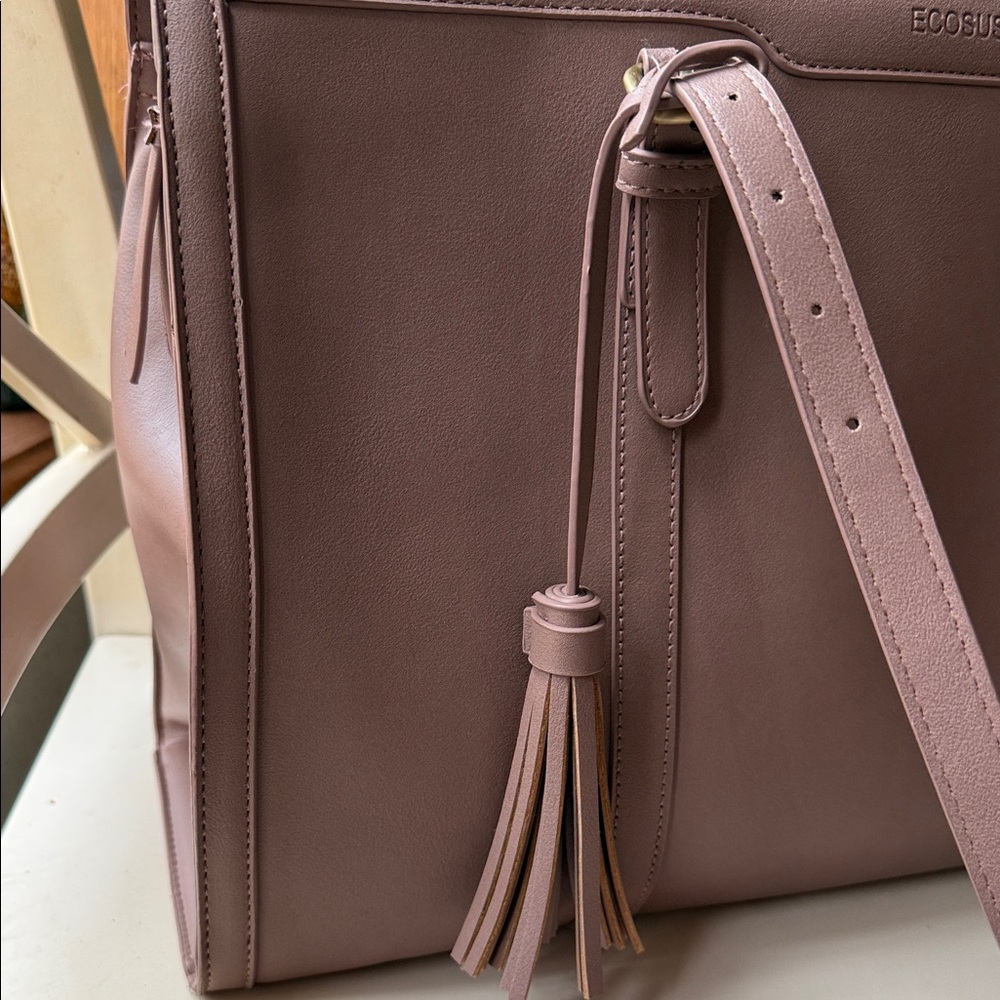 ECOSUSI Elegant Pink Beige Women's Tote Bag Vegan Leather - Picture 7 of 12